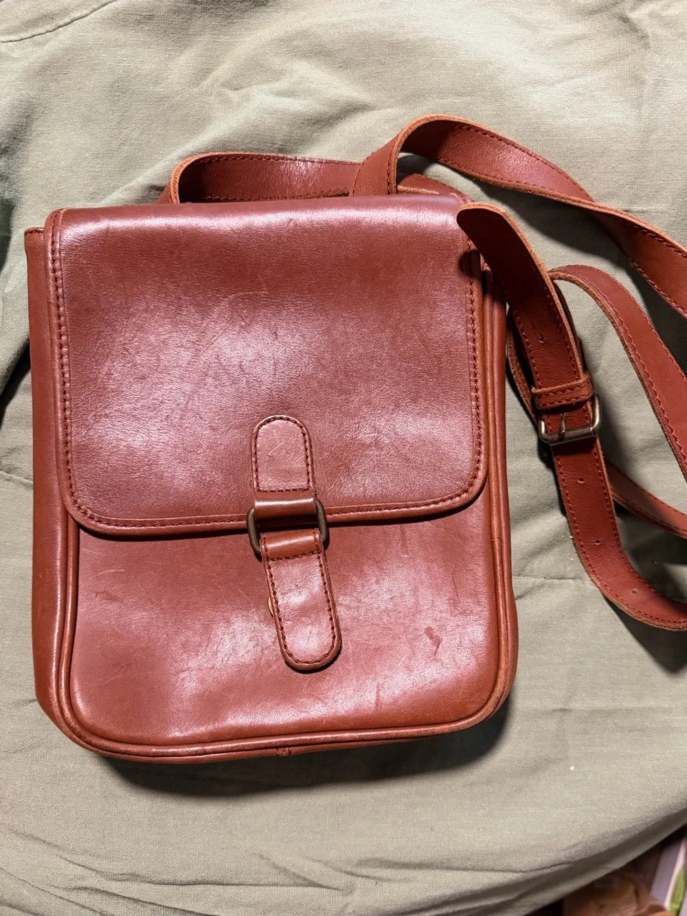 Vintage Eddie Bauer Saddle Bag Cognac-Brown Leather Adjustable Crossbody